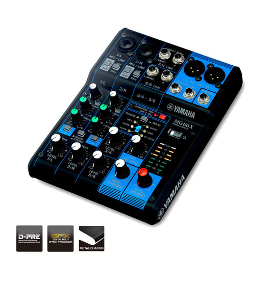 Audio-Zubehör-Set – Yamaha MG06 + Bluetooth-Empfänger + Kabelpaket